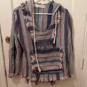 Jen’s pirate Booty women’s all cotton classic hooded surfer baja poncho, sz XS